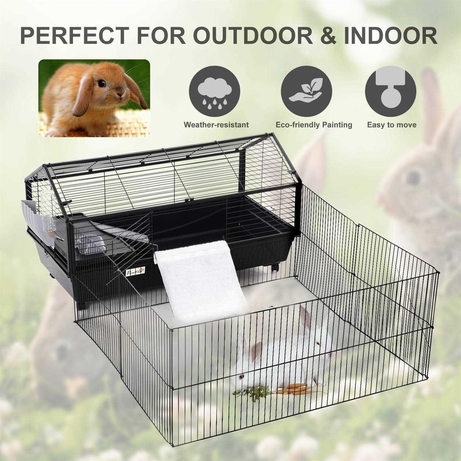 Rolling Metal Small Animal Hutch Cage with Main House and Run Z38041