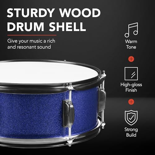 5-Piece Full Size Complete Adult Drum Set with Cymbal Stands, Stool, Drum Pedal, Sticks, Floor Tom - Dark Blue Sparkle C54825