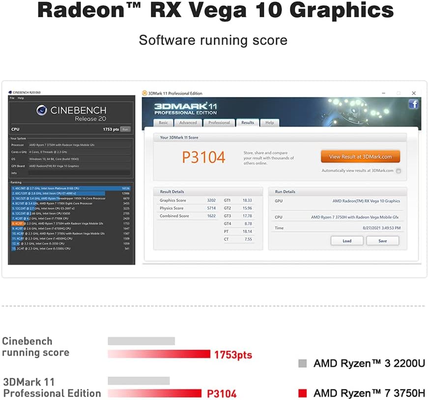 Mini PC AMD Ryzen 7 3750H 8 GB RAM 256 GB SSD Windows 11 Pro U360