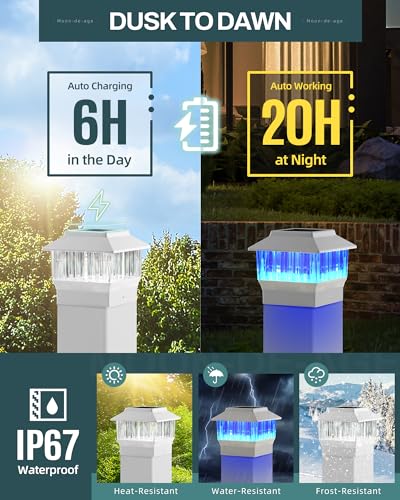 50 Lumen Solar Post Lights, 3 Modes, 4x4 3.5x3.5 4.5x4.5 5.5x5.5, LED, Waterproof, Black, 1 Pack S334862