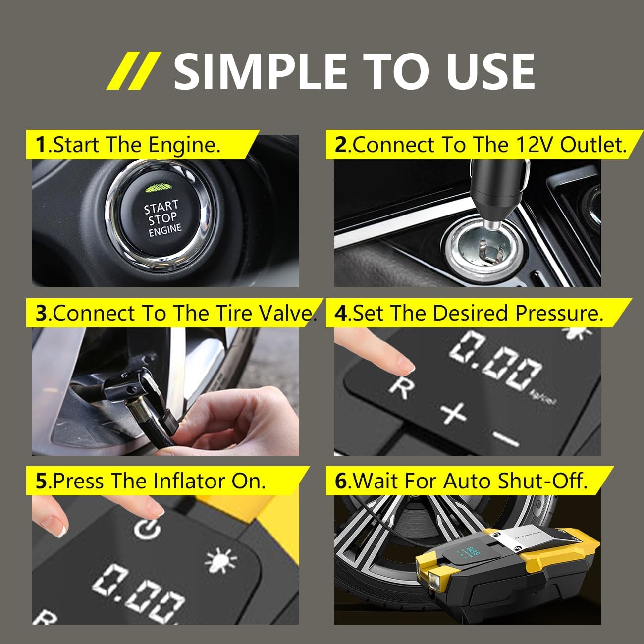 Portable 150 PSI 12V Electric Air Compressor Tire Inflator with Digital Pressure Gauge G878162