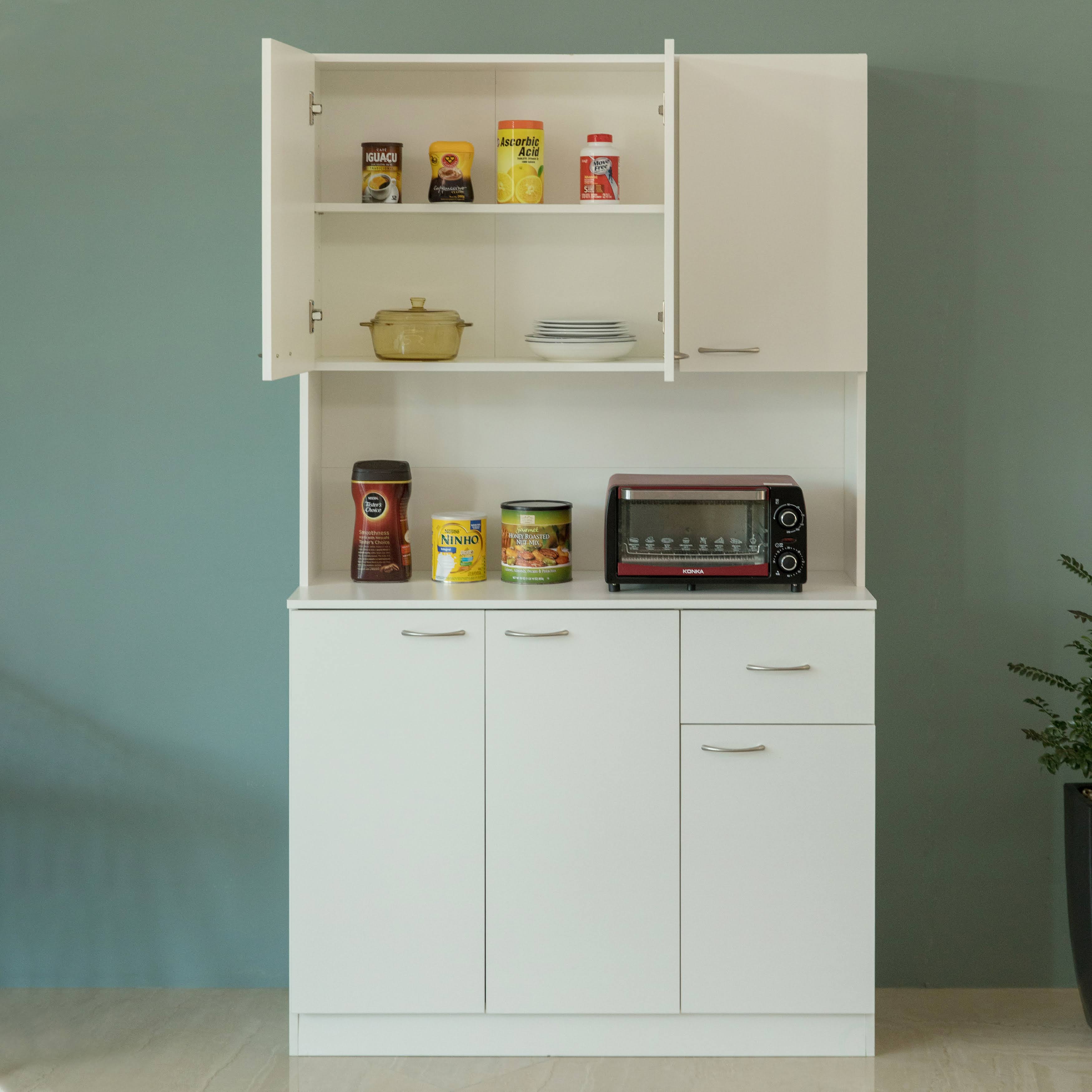 White Kitchen Pantry Storage Cabinet with Doors and Shelves E3267