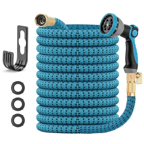 50FT Expandable Garden Hose with Triple Layer Latex Core, 3/4" Solid Metal Fittings, Fabric Nozzle T39938