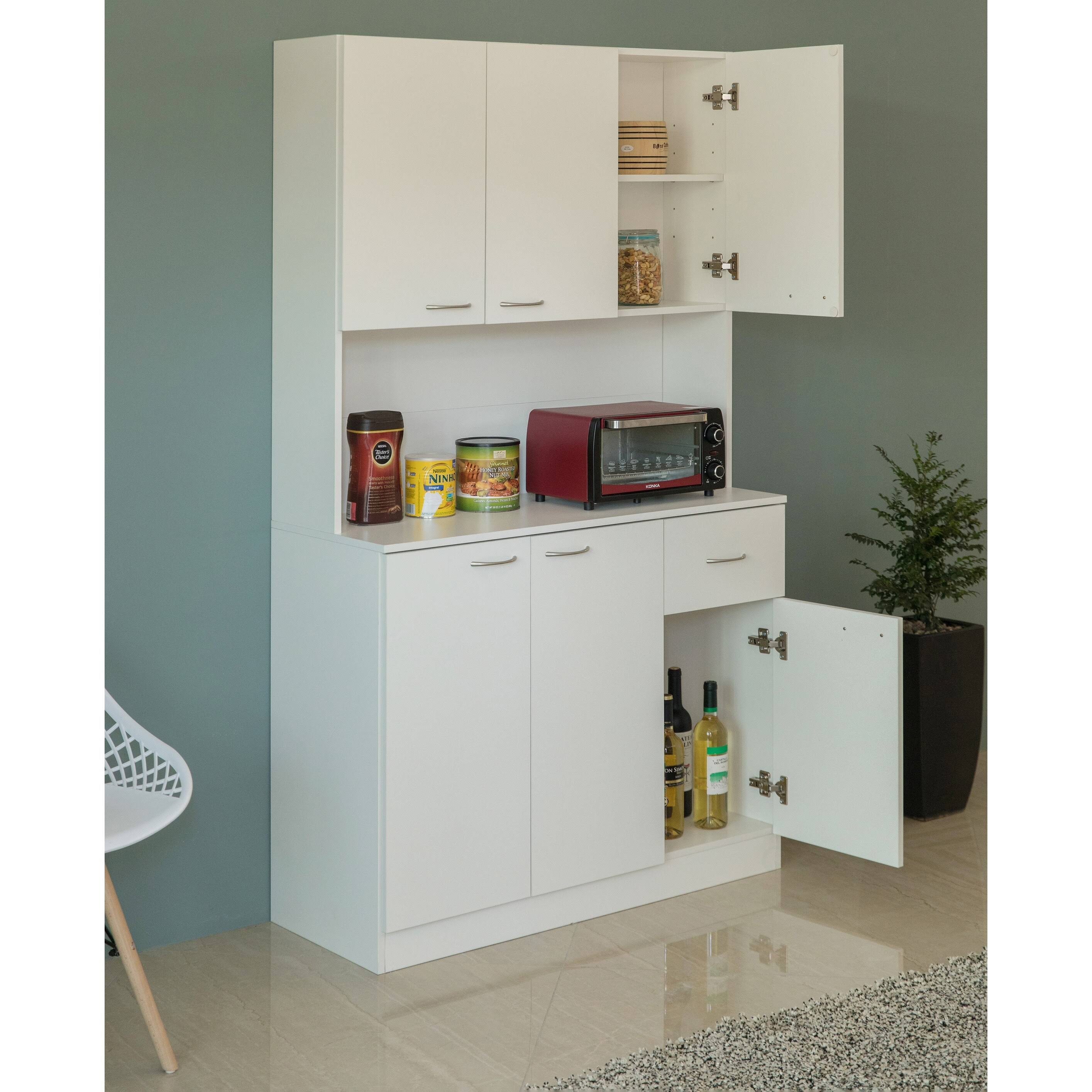 White Kitchen Pantry Storage Cabinet with Doors and Shelves E3267