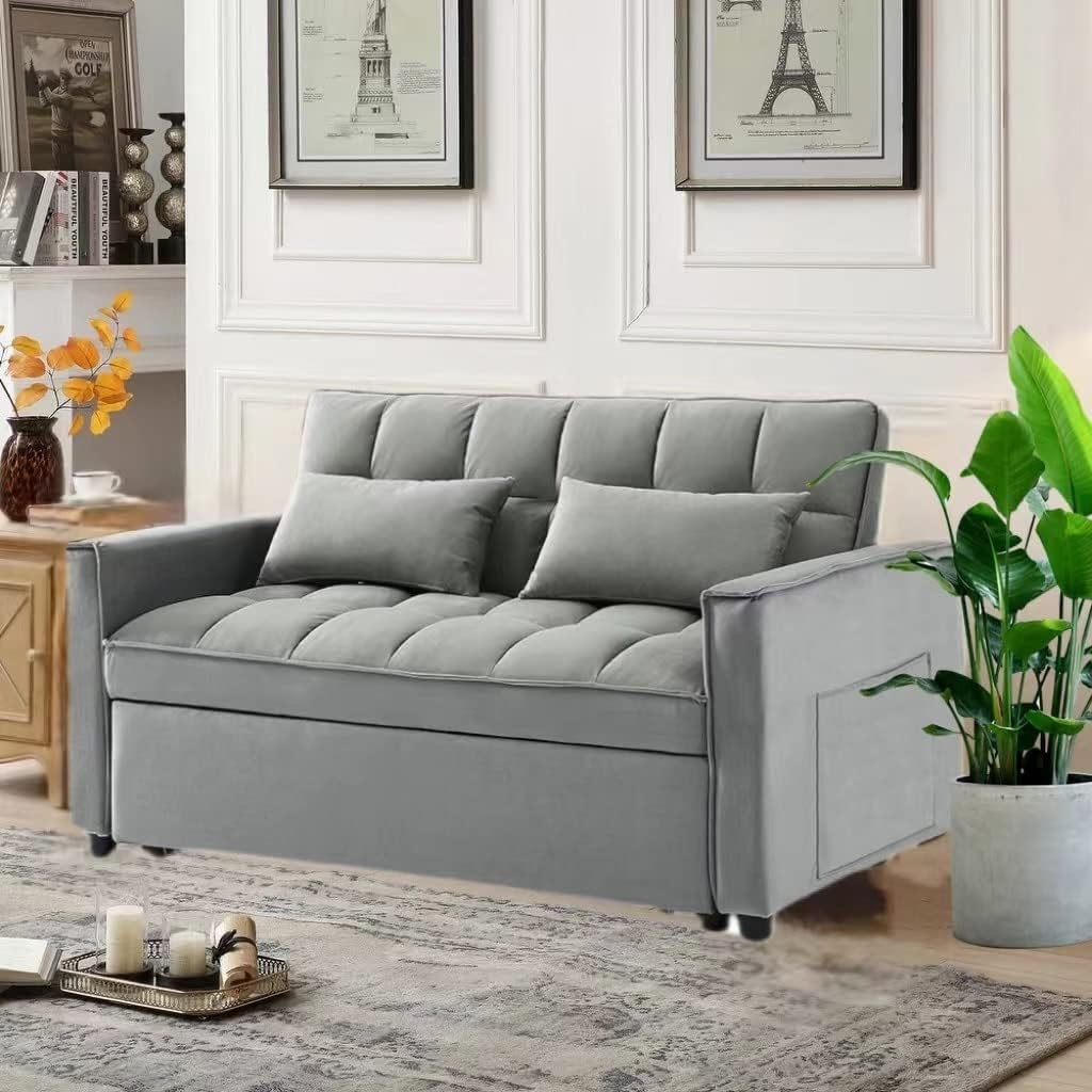 55" Width Convertible Loveseat Sleeper Sofa Grey L690492