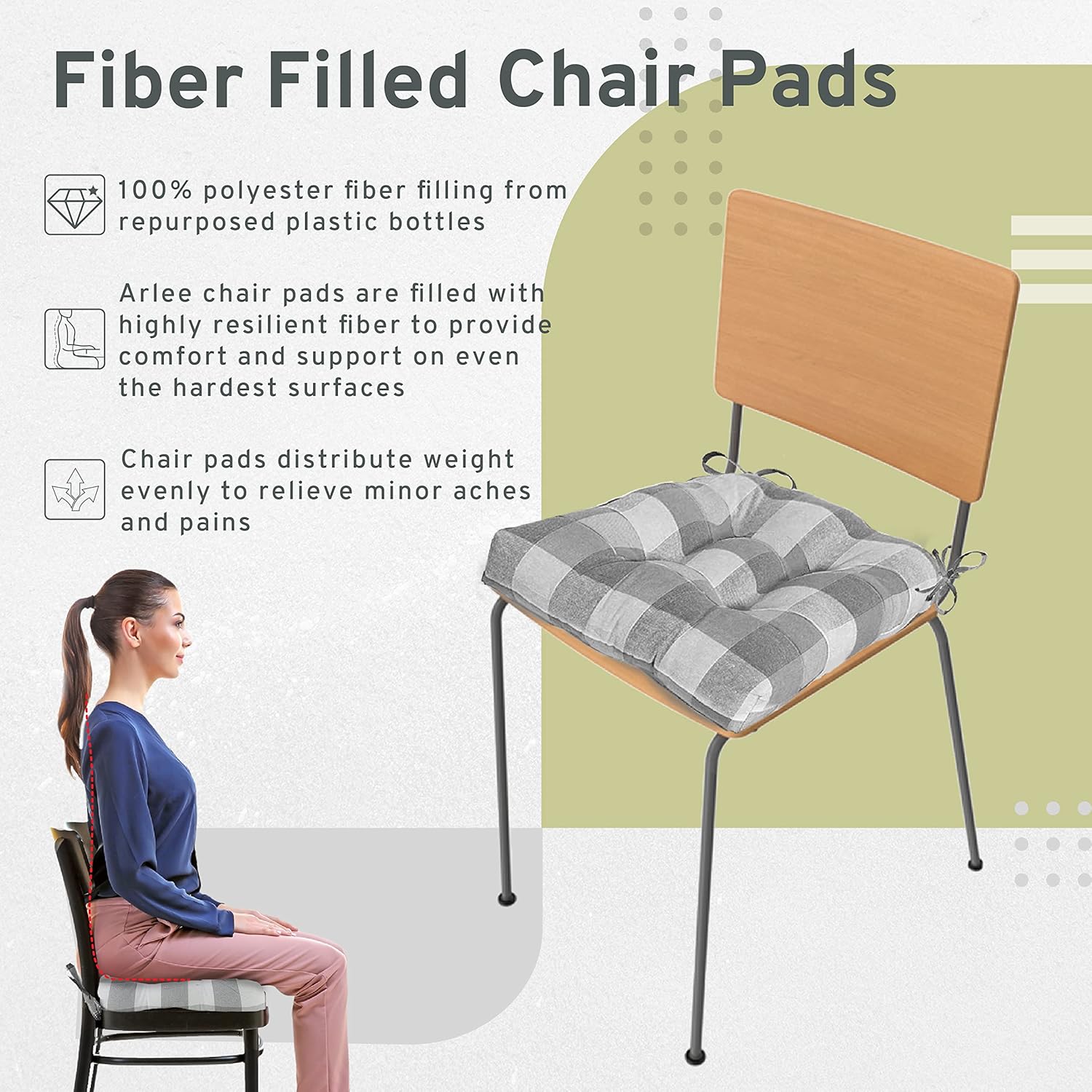 Gray Set of 4 Chair Pads with Tiebacks I6572
