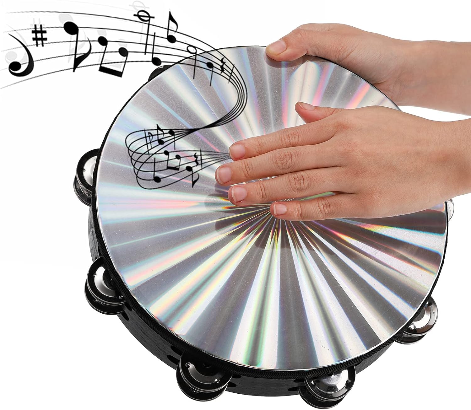 2 Pack 8/10 Inch Wood Tambourine with Double Row Jingles E531