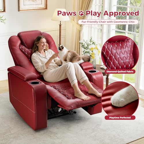 Red PU Leather Power Recliner Chair with USB Ports and Cup Holders Z7913