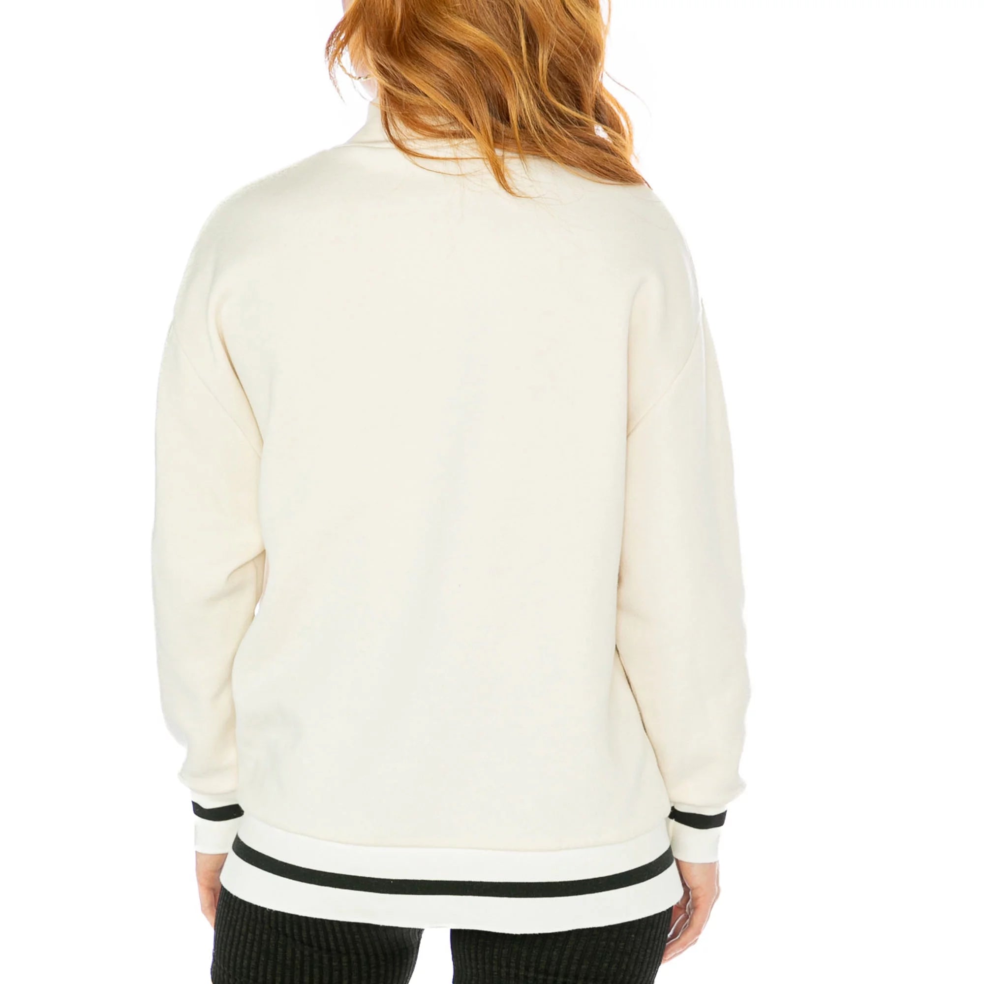 White Mock Neck Fleece Pullover Sweatshirt U336291