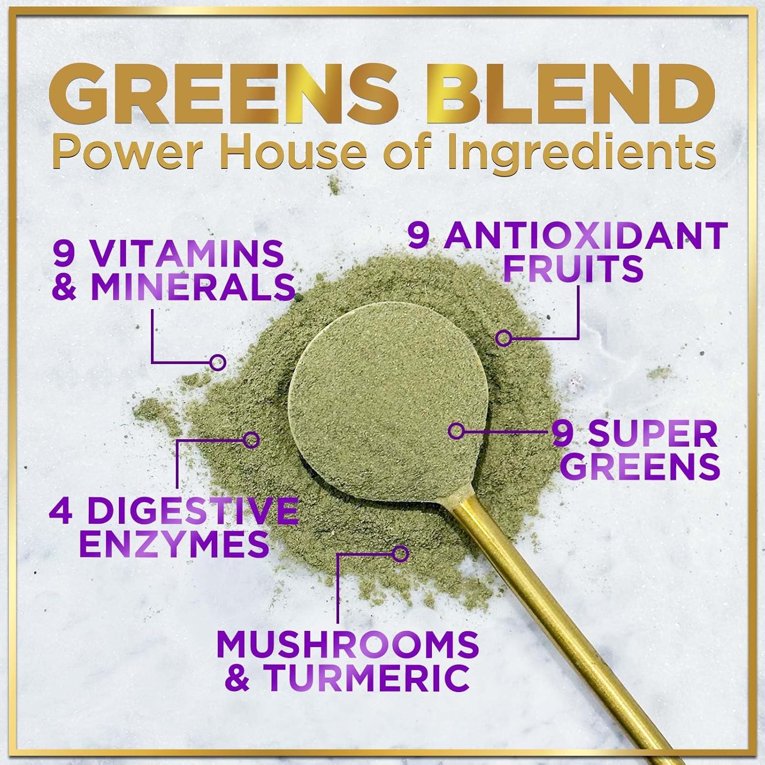 Super Greens Powder with Spirulina, Chlorella, Mushrooms, Antioxidants & Digestive Enzymes - 30 Servings J482