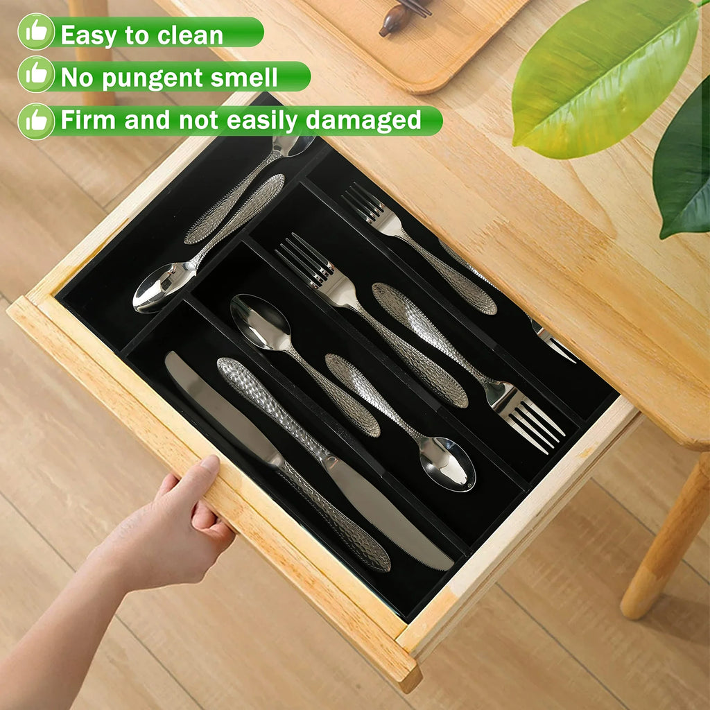 Bamboo Wood 5-Section Utensil Tray 10x14 Inches Black V476