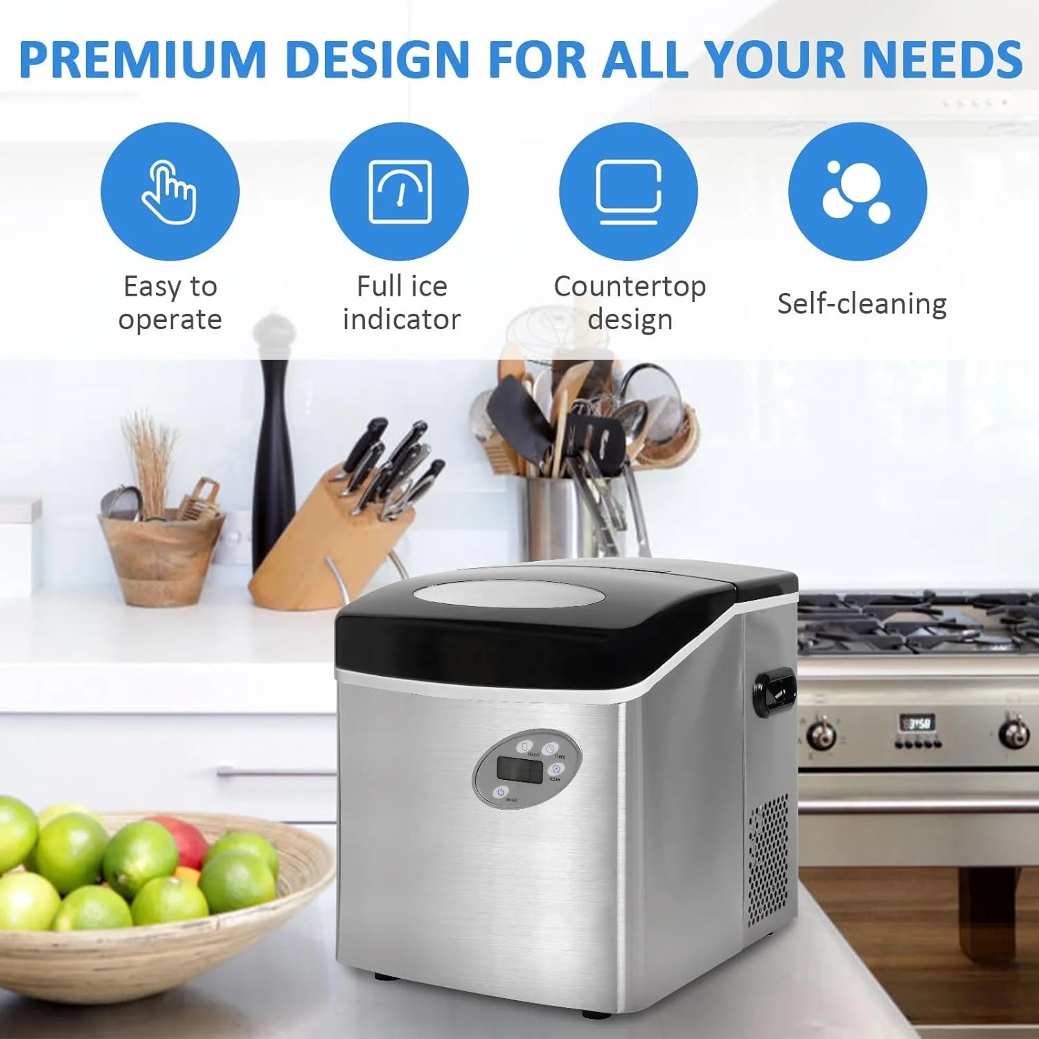 48.5lbs in 24Hrs Automatic Ice Cube Maker with Hand Scoop and Self Cleaning D33755