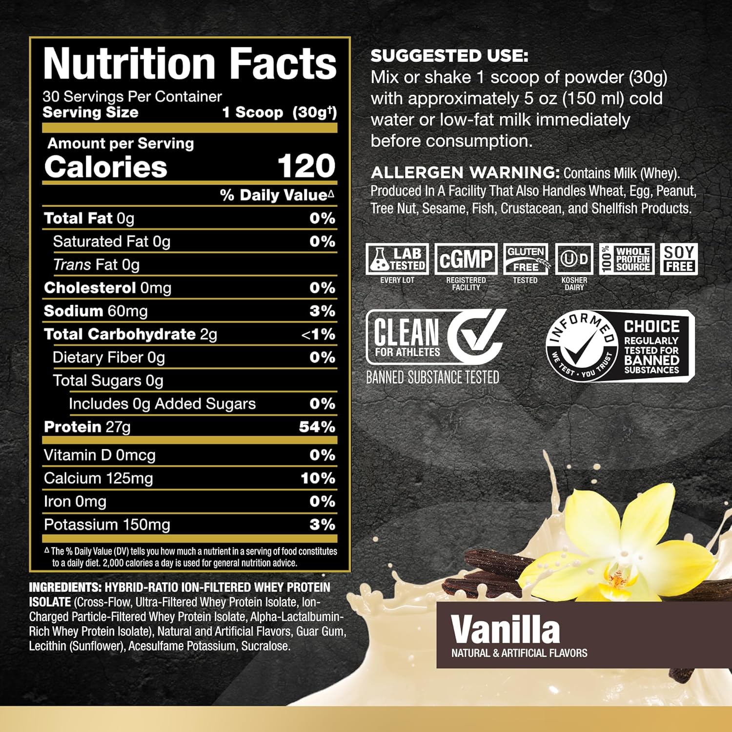 Vanilla Whey Protein Isolate, 2 lb, 27 Grams Protein Per Scoop P206