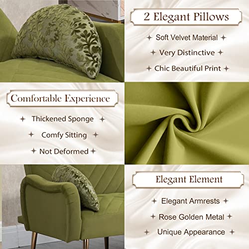 Beige Velvet Convertible Futon Sofa Bed with 2 Pillows Q4414
