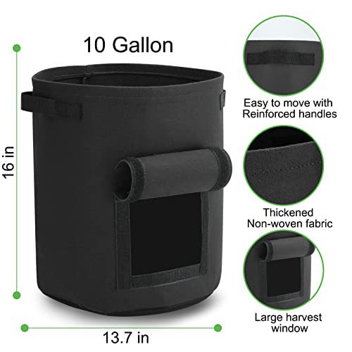 10 Gallon 6 Pack Nonwoven Fabric Grow Bags with Handles and Harvest Window U3384