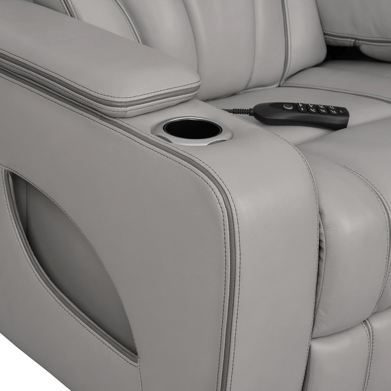 86" Wide Silver Gray Top Grain Leather Power Reclining Heated Massage Sofa S6515