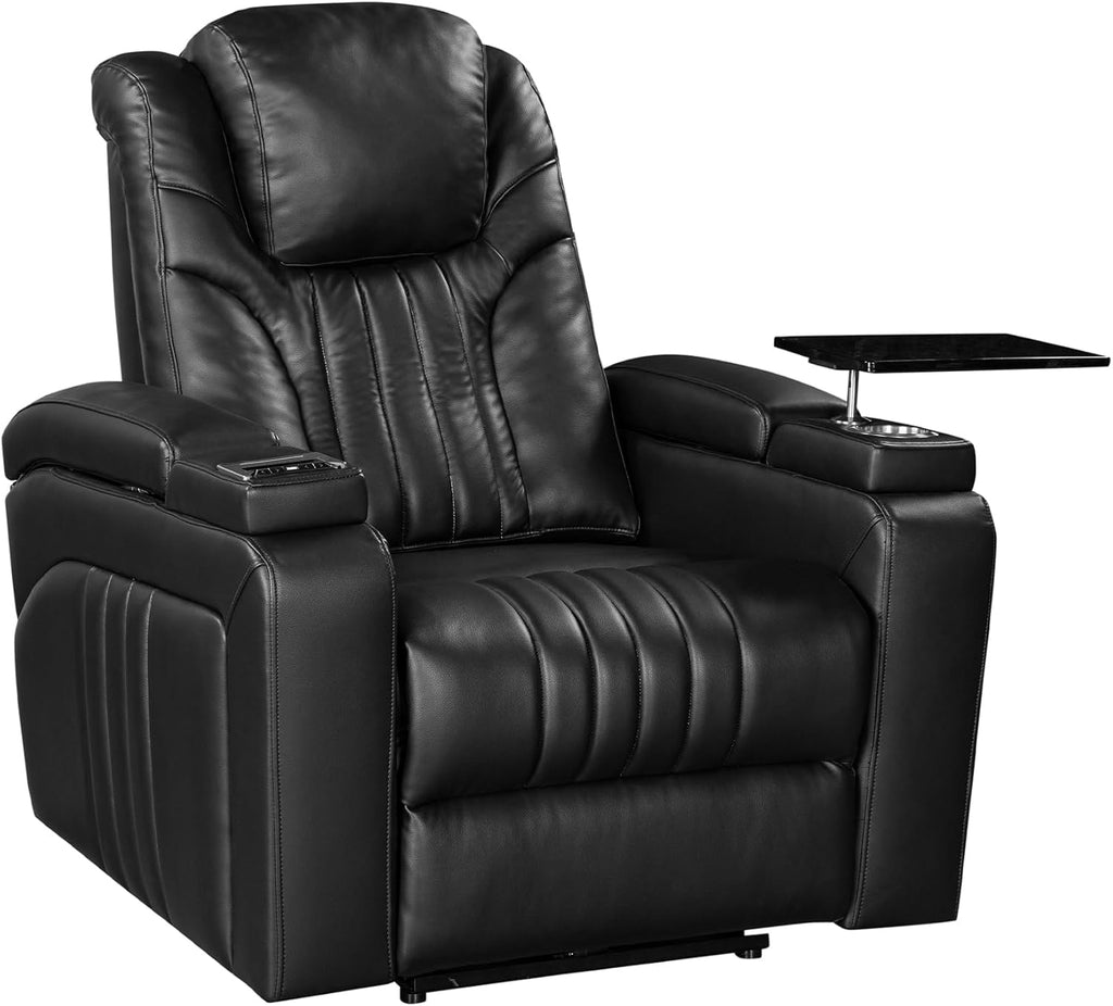 Black PU Leather Power Recliner with USB Port V2673