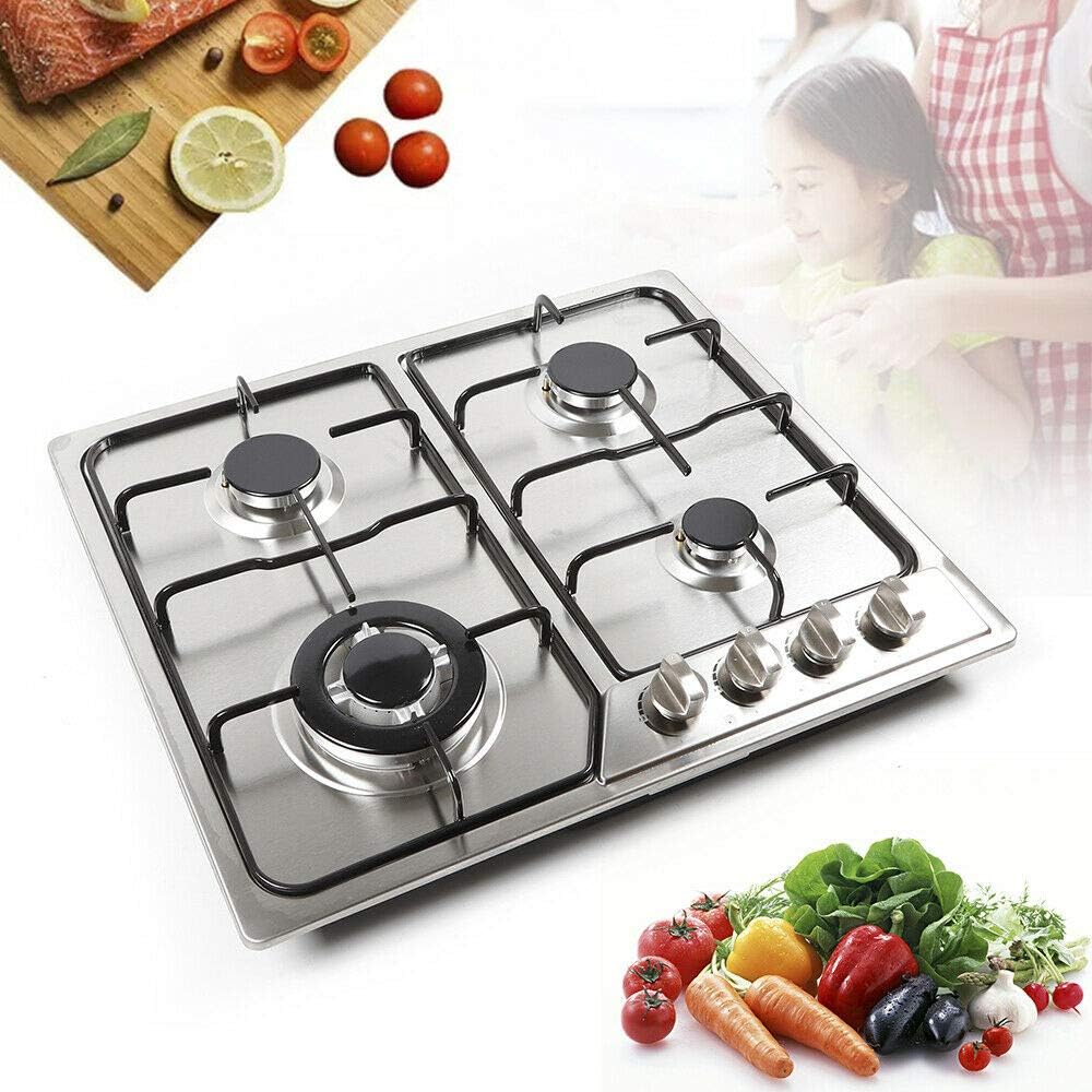 Stainless Steel 4 Burner Gas Cooktop with Cast Iron Grates G59015