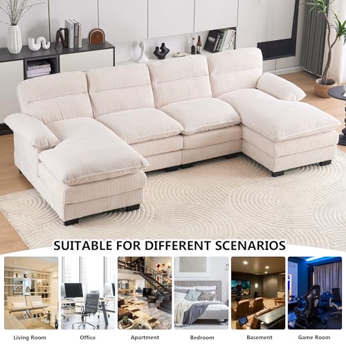 Grey Corduroy Modular Loveseat Sofa with Ottomans R102456