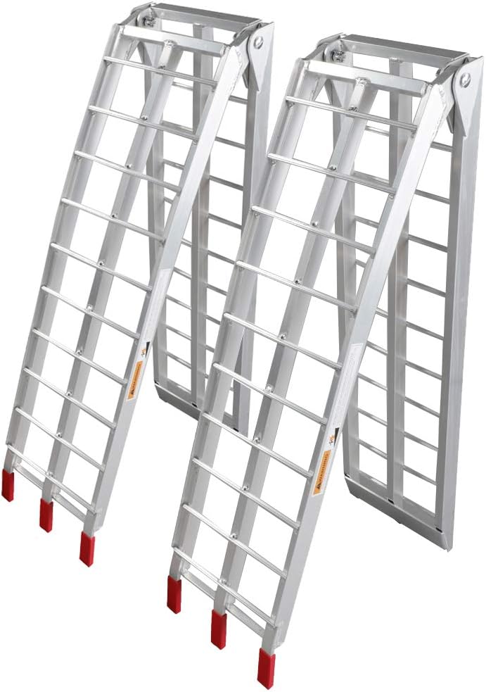 7.5ft 2Pcs Aluminum Folding Ramps with Support Legs & Load Straps I1928