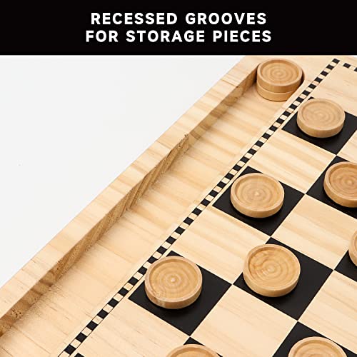 16" Wooden Folding Chess Checker Backgammon Board Game Set E16847