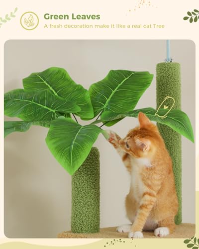 Brown Mushroom Cat Tree Adjustable Height with Cat Condo Hammock Scratching Post R6813