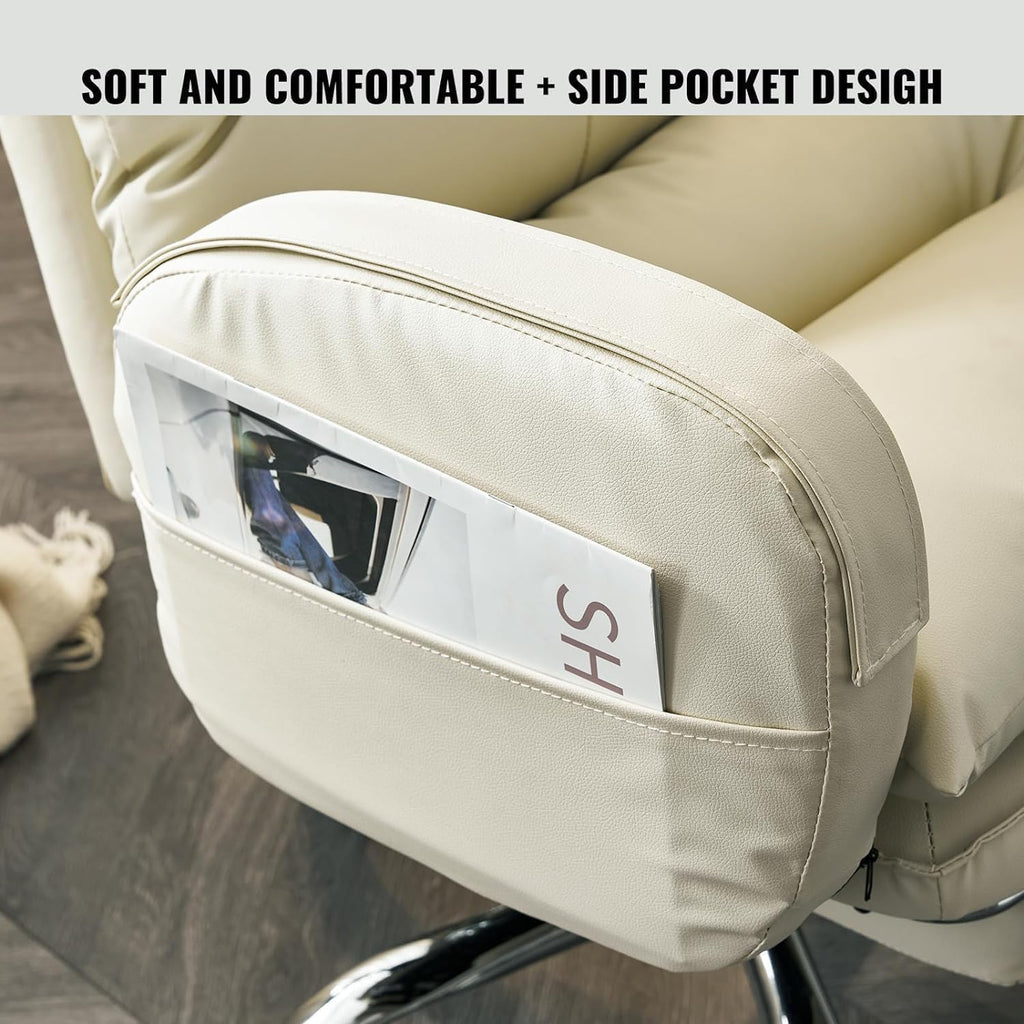 White High-Back PU Leather Office Chair with Footrest I850771