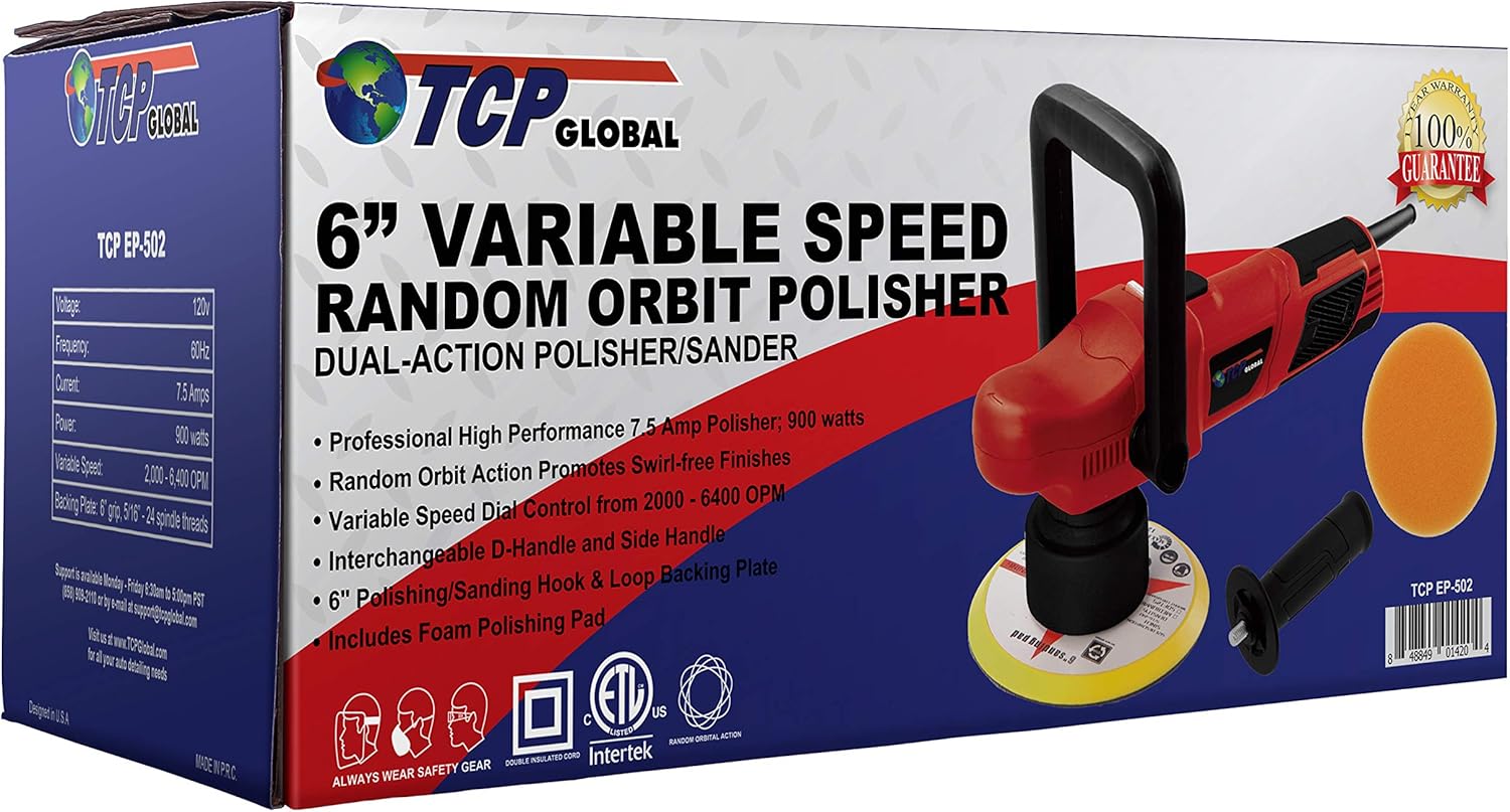 6" Variable Speed Random Orbit Dual-Action Polisher with 6 Pad Buffing and Polishing Kit F9711