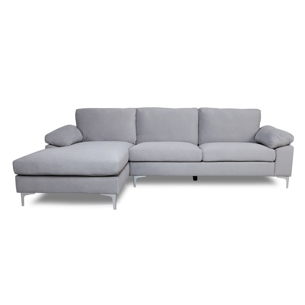 Gray Velvet L-Shape Sofa with Chaise Lounge H362316