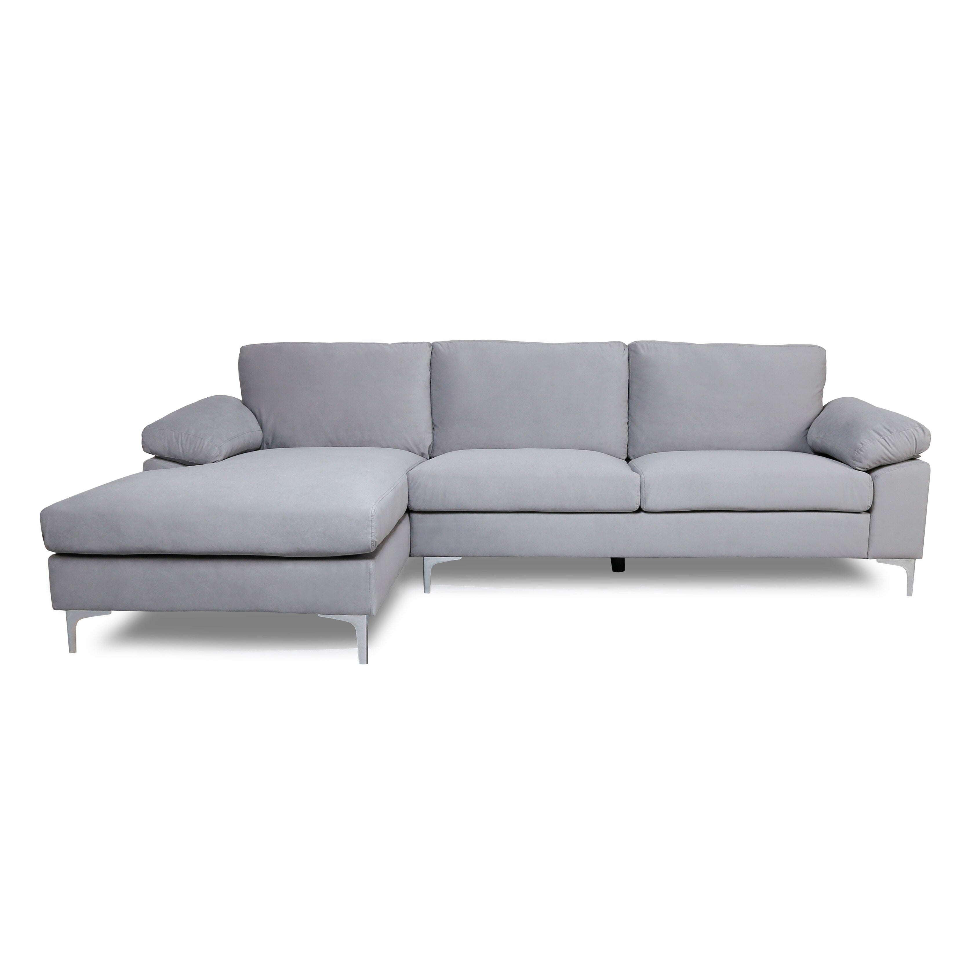 Gray Velvet L-Shape Sofa with Chaise Lounge H362316