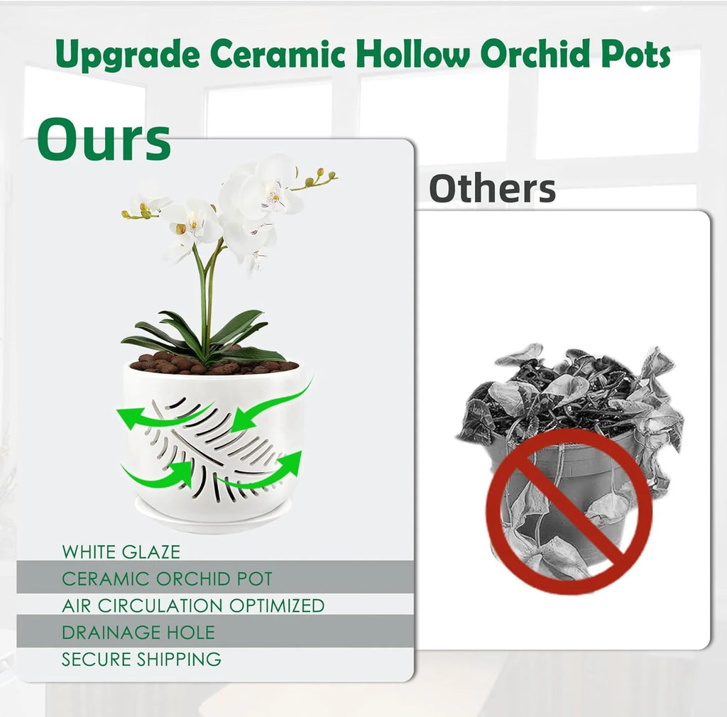 6+5 inch Ceramic Orchid Pots with Holes, 2 Pack K4081