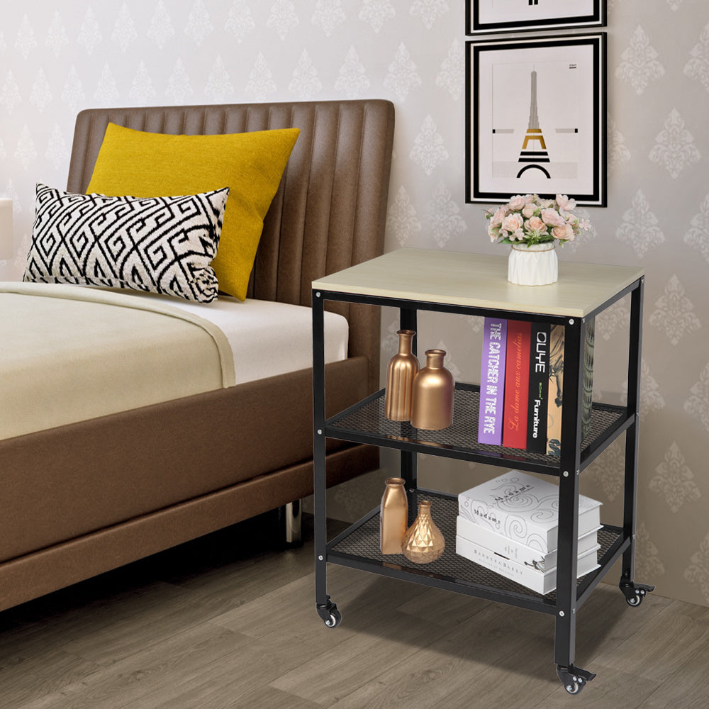 White 3-Tier Rolling Kitchen Cart with Metal Frame O243326