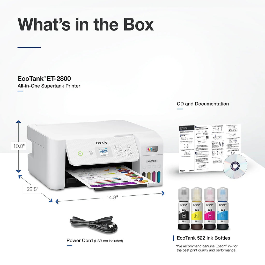White Wireless All-in-One Supertank Printer with Scan and Copy B3749