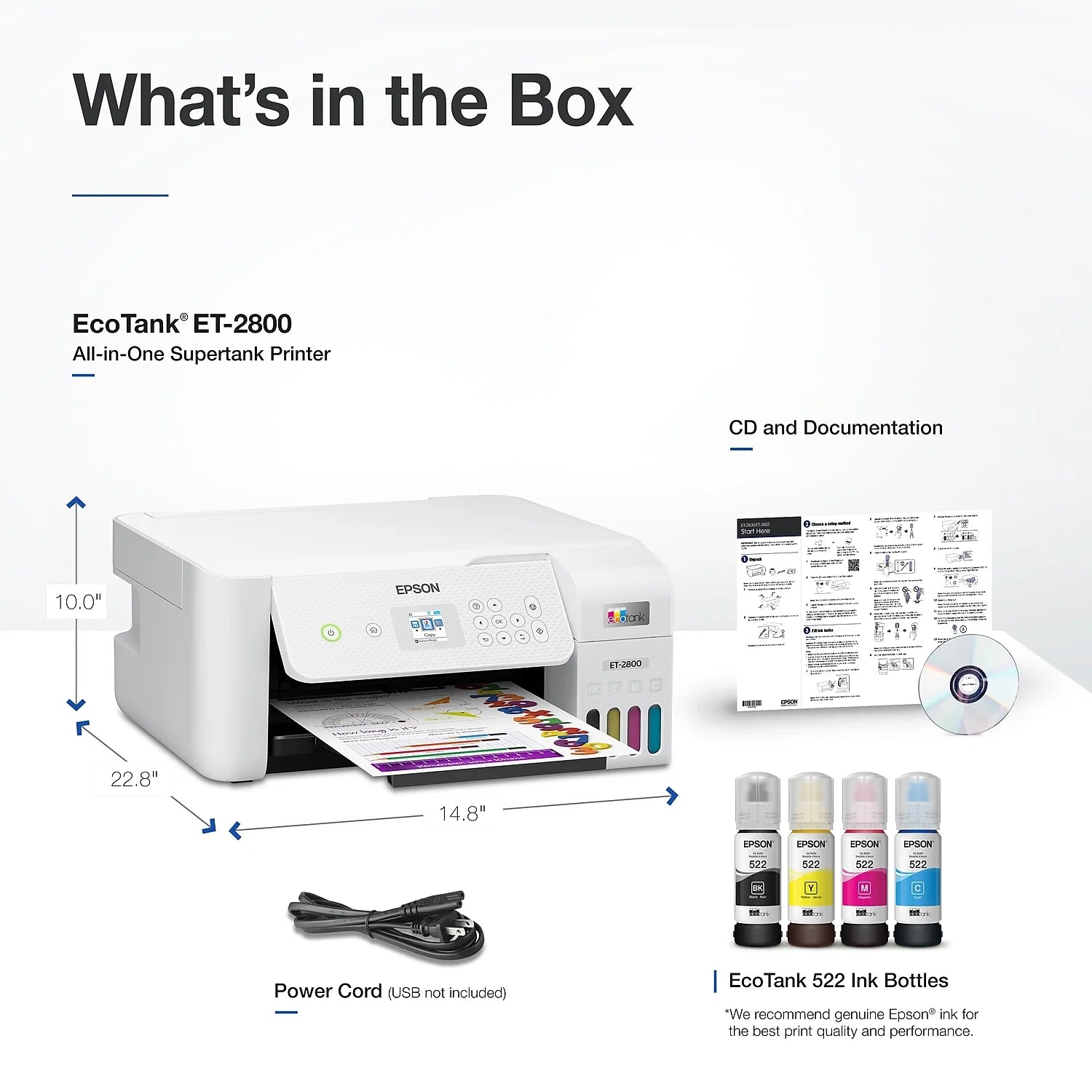 White Wireless All-in-One Supertank Printer with Scan and Copy B3749