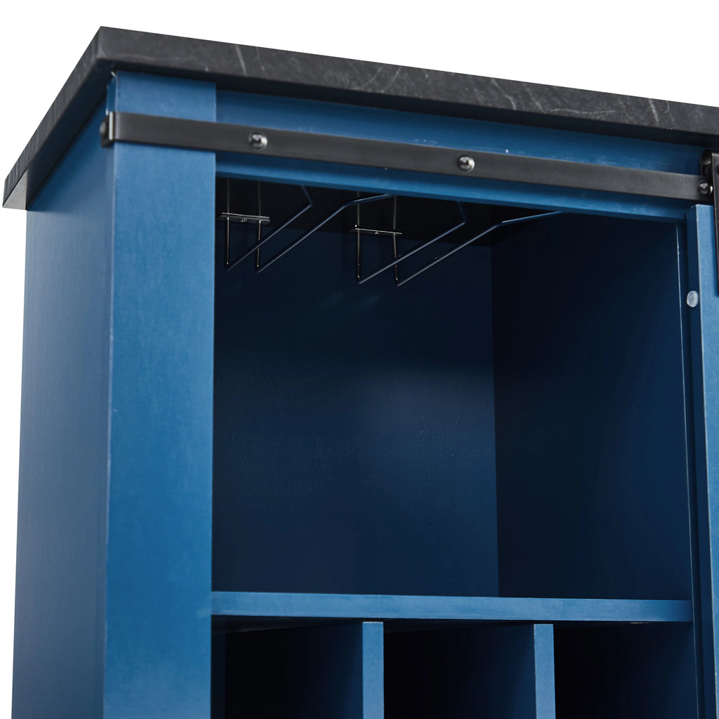 Navy Blue Wood Buffet Cabinet with Barn Door H847241