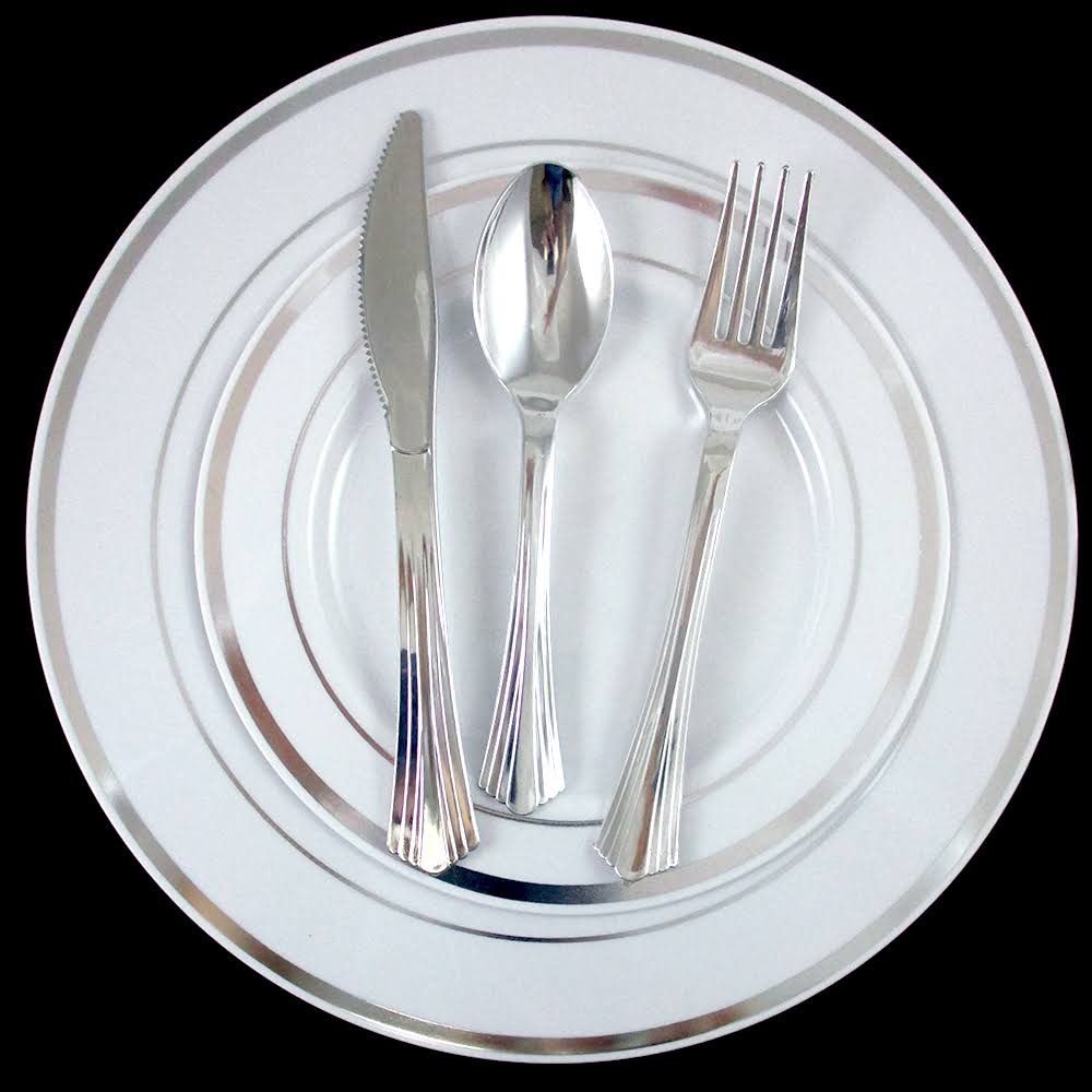 90 Bulk Disposable Plastic Plates Silverware H719085
