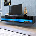 Black Wall Mounted Floating Media Console with LEDs, W 70.9 x D 16.5 x H 11.8 inch Q6375