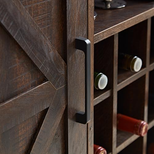 Gray Wash Farmhouse Coffee Bar Cabinet with Wine Rack and Drawer Q30688