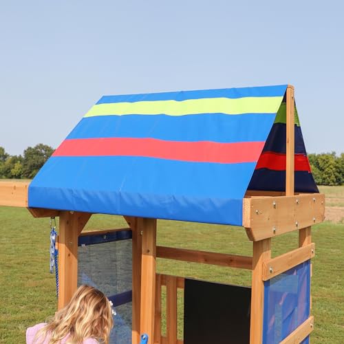 Green Wooden Swing Set with Two Belt Swings and 6 ft Slide W3909