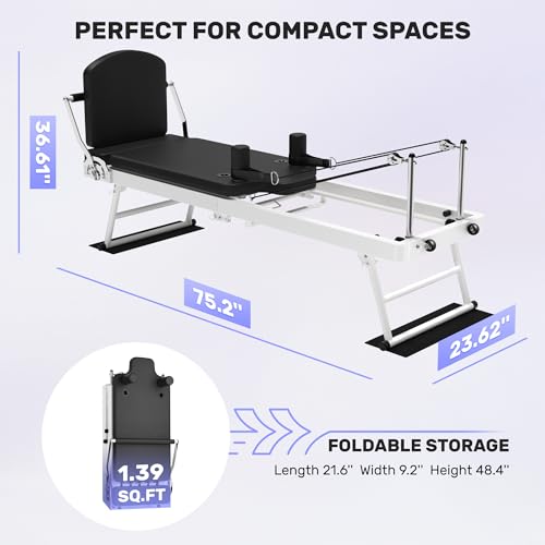 Foldable Pilates Reformer with Dual Resistance and Adjustable Height Pulleys Q13958