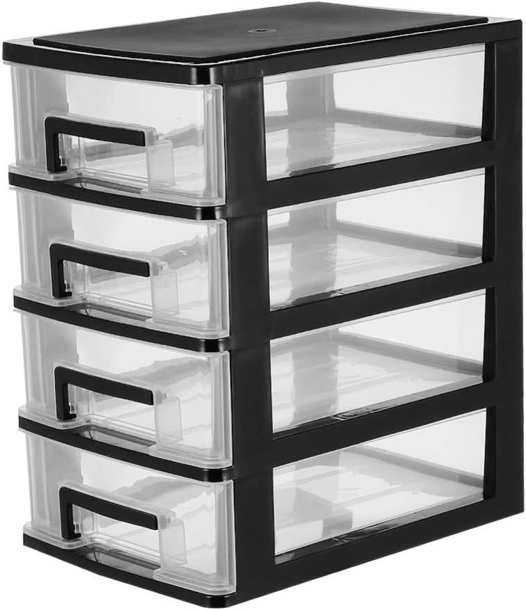 Black and Transparent 4 Layer Plastic Drawer Cabinet I77539