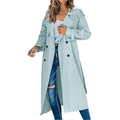 Blue Double Breasted Long Trench Coat A13850