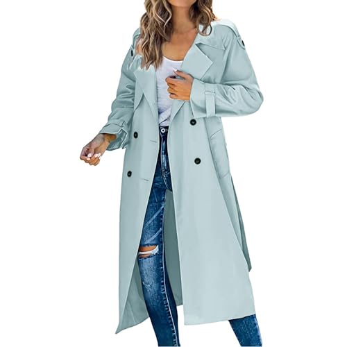 Blue Double Breasted Long Trench Coat A13850