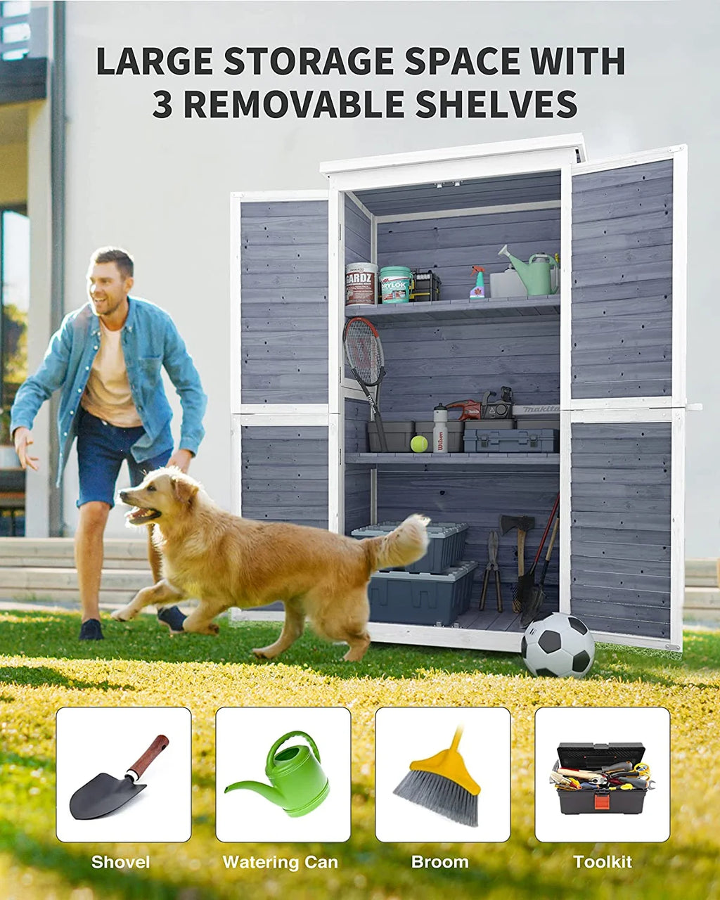 Gray Outdoor Storage Cabinet with Asphalt Roof Q836336