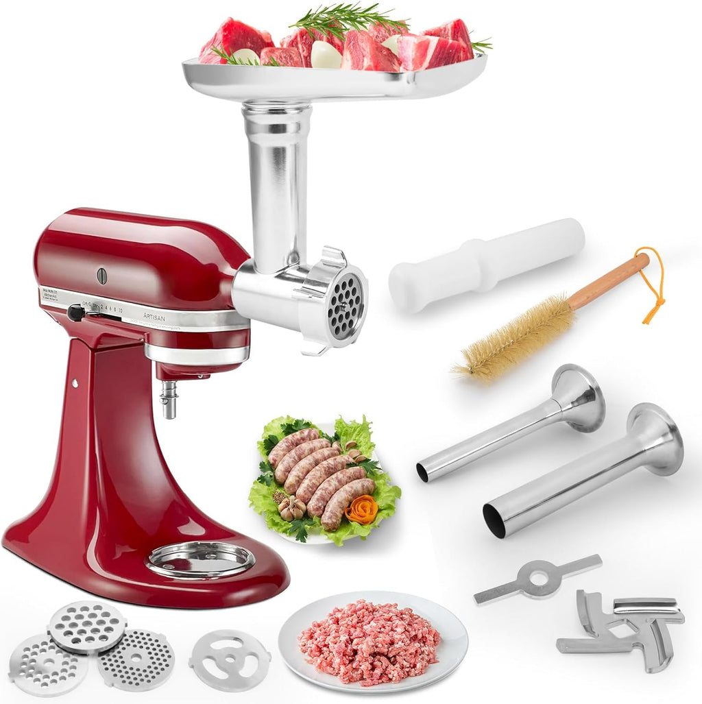 Metal Meat Grinder Attachment for KitchenAid Stand Mixer with 3 Sausage Stuffer Tubes M156408