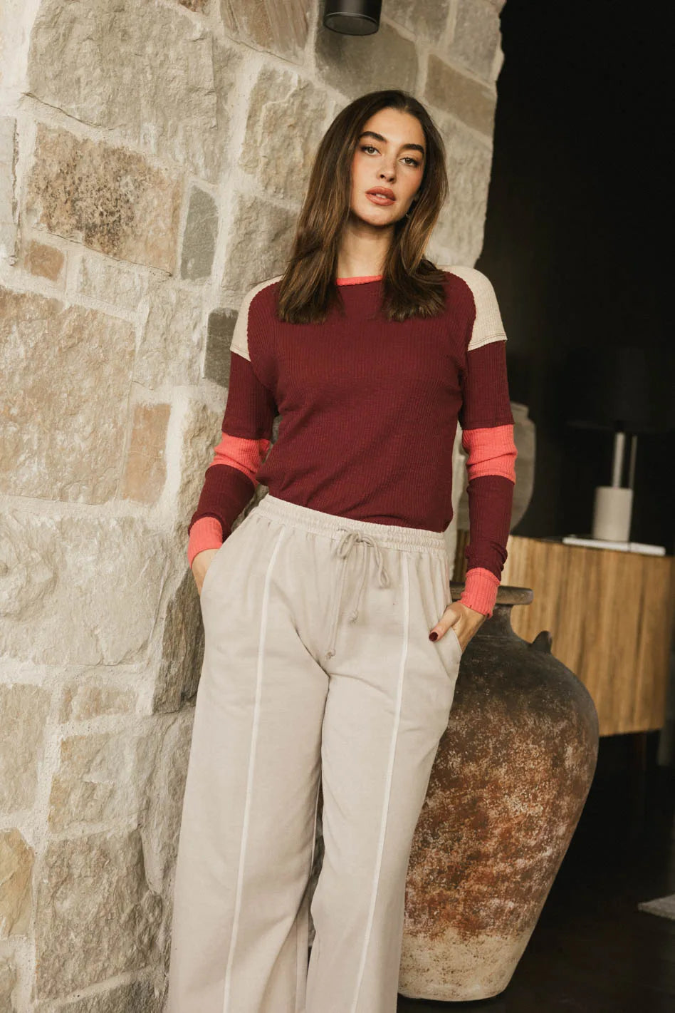 Ribbed Top in Burgundy V9148