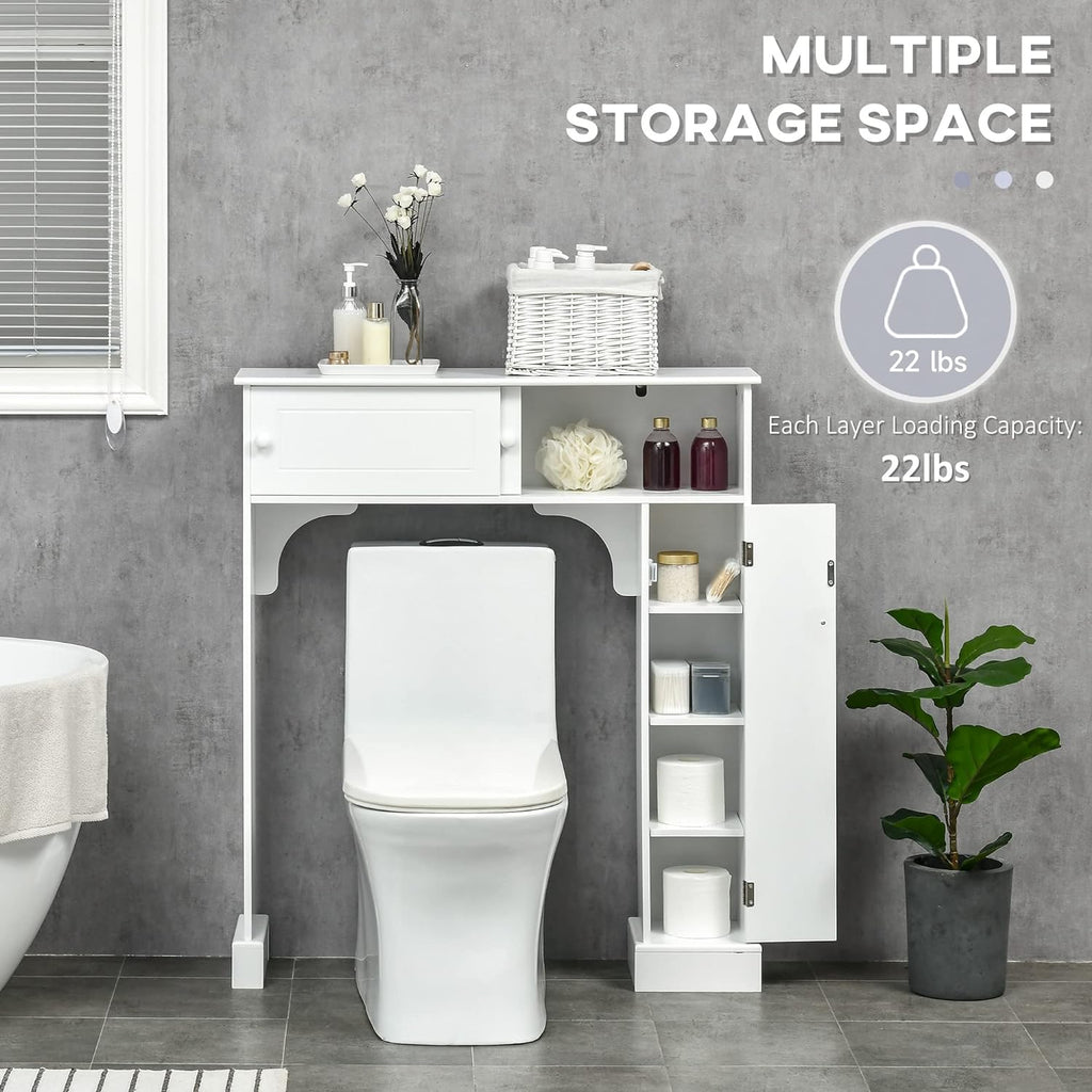 White Freestanding Over The Toilet Bathroom Cabinet with Adjustable Shelves V17073