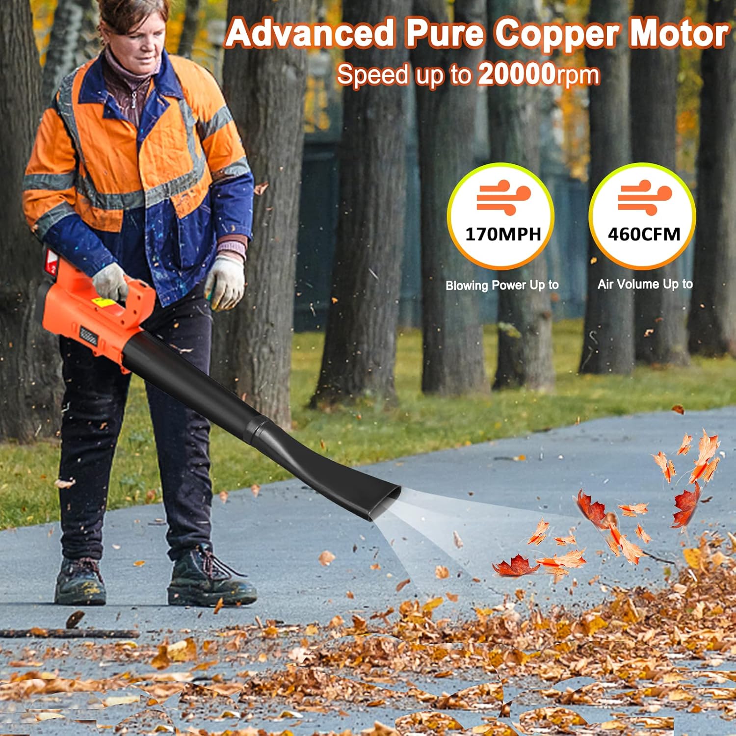 Cordless Electric Leaf Blower with Battery and Charger, 460CFM 170MPH 6 Speeds 21V 3.0AH D85414