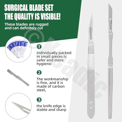 44 Pcs High Carbon Steel Surgical Scalpel Blades with Handle C130