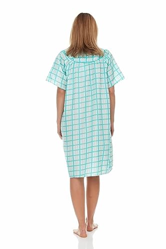 Snaps Front Closure Short Sleeve Woven House Dress B589055